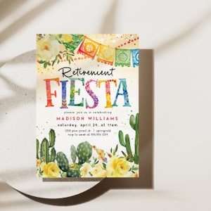 Fiesta pensionering uitnodiging, 5 x 7 uitnodigen bewerkbare sjabloon digitale DOWNLOAD, Corjl
