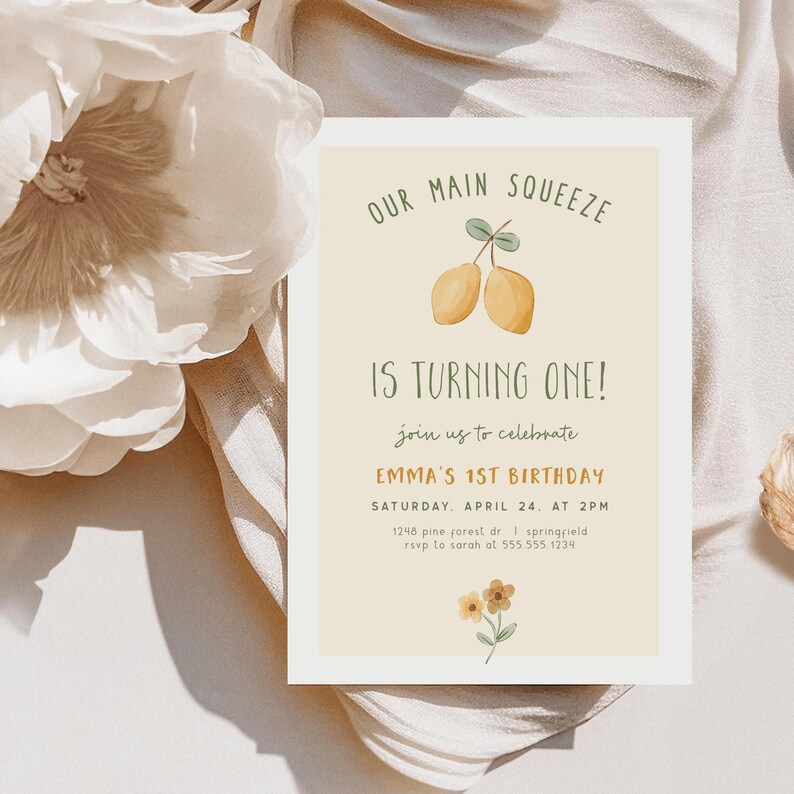 Lemon Birthday Invitation, Main Squeeze Birthday Invite Girl, Editable