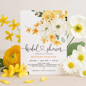 Floral Bridal Shower Invitation: Yellow & White, 5x7 (Digital Download, Editable in Corjl)