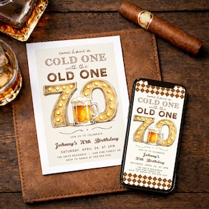 70th Birthday Invite for Men, Editable Template, Beer BBQ Theme, Funny Text Invitation