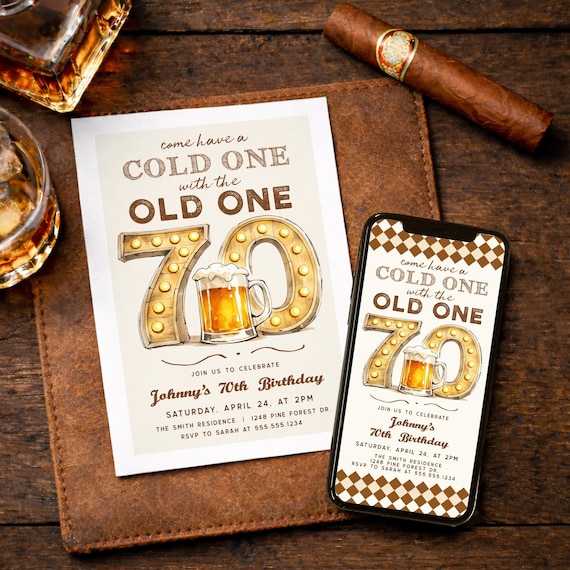 70th Birthday Invite for Men, Editable Template, Beer BBQ Theme, Digital or Printed