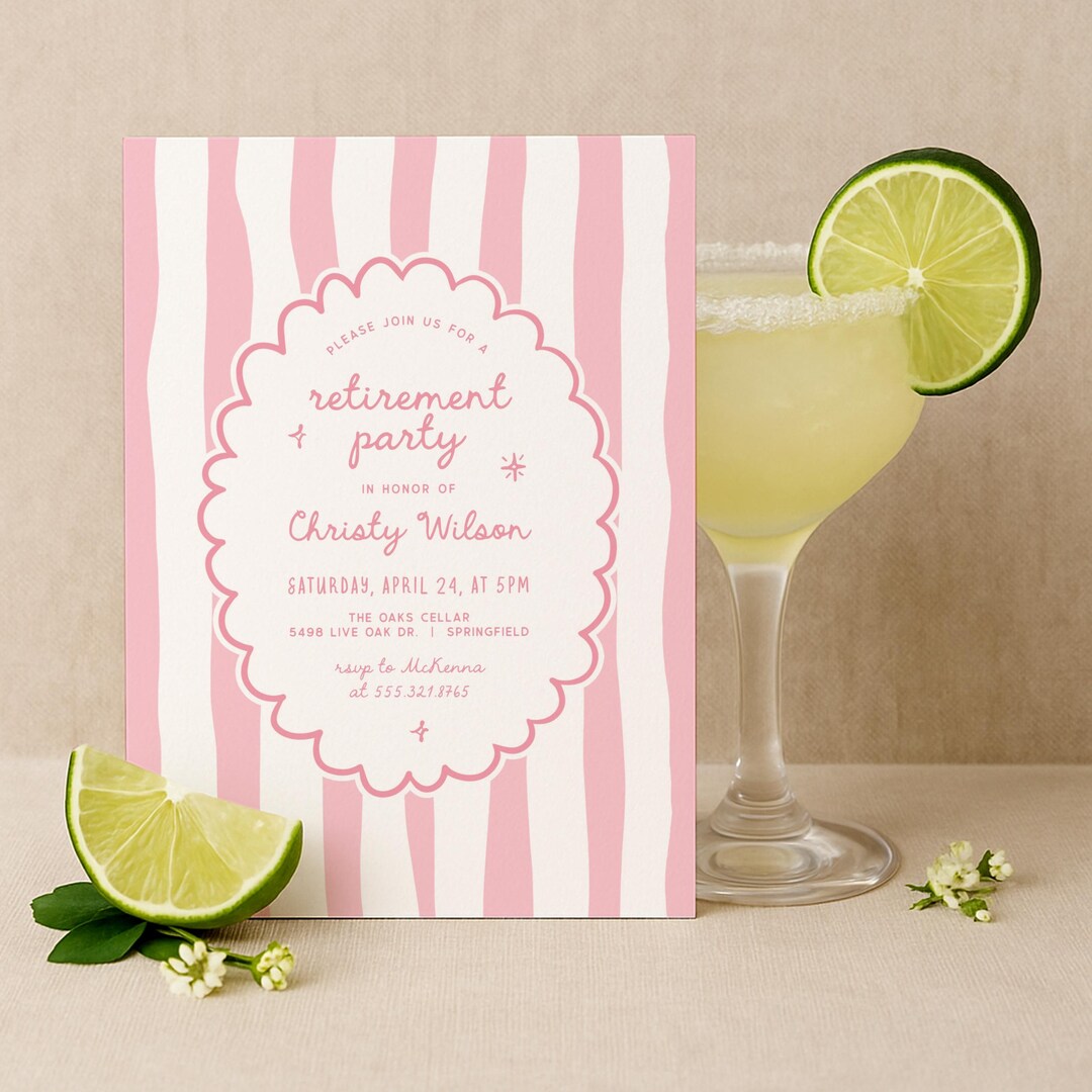 Pink Retirement Party Invitation for Women Whimsical Hand Drawn Digital ...