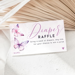 Butterfly baby shower diaper raffle ticket