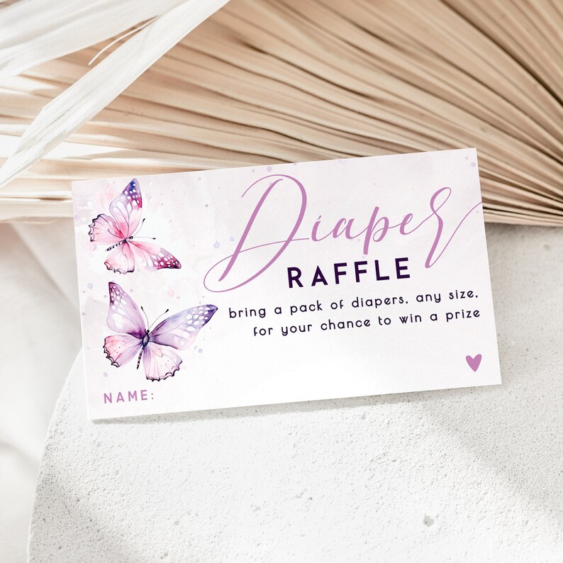 Butterfly baby shower diaper raffle ticket