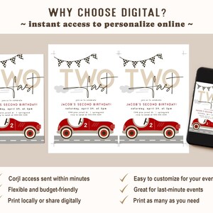 Two Fast Birthday Invitation, Boy 2nd Birthday Race Car Invite, Digital Download or Printed bild 5