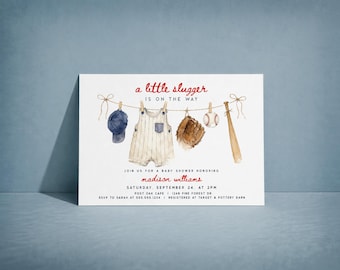 Baseball Baby Shower Invite, Little Slugger Boy Shower, Digital or Printed Invitations