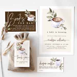 Plantilla editable para invitaciones de baby shower con café (archivo digital)