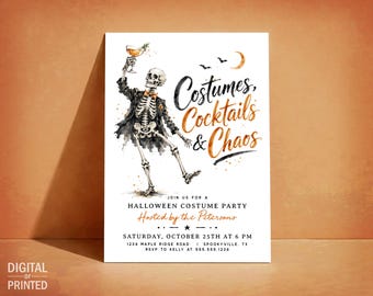 Halloween Cocktail Party Invite, Adult Costume Digital Template or Printed