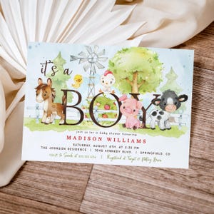 Farm Boy Baby Shower Invitation Template – Farmers Market Digital Invite, Locally Grown - sj2