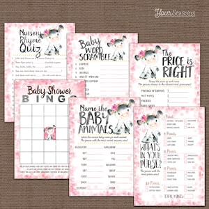 Girl Cow Baby Shower Games Package, Pink Girl printable INSTANT DOWNLOAD digital files, 17h