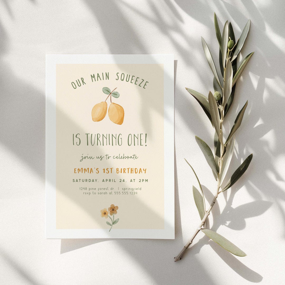 Lemon Birthday Invitation, Main Squeeze Birthday Invite Girl, Editable