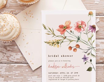 Wildflower Bridal Shower Invite, Love in Bloom, Corjl Editable Template Digital Invitation