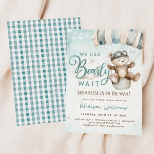 Aviator Teddy Bear Baby Shower Invitation: Editable Template (Digital File)