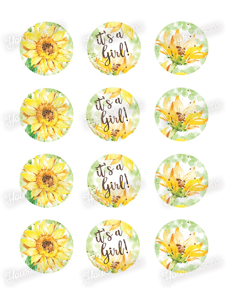 Sunflower Baby Shower Cupcake Toppers Girl Printable INSTANT Etsy
