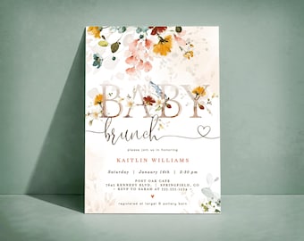 Baby Brunch Invitation Set, Wildflower Editable Template Digital Invite or Printed