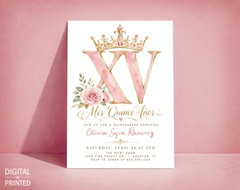 Pink Quinceañera Birthday Invite, Mis Quince Años Digital Invite or Printed Invitations