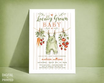 Locally Grown Baby Shower Invite, Farmers Market, Digital or Printed Invitations