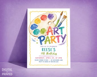 Art Party Birthday Invitation, Paint Party Digital Invite or Printed