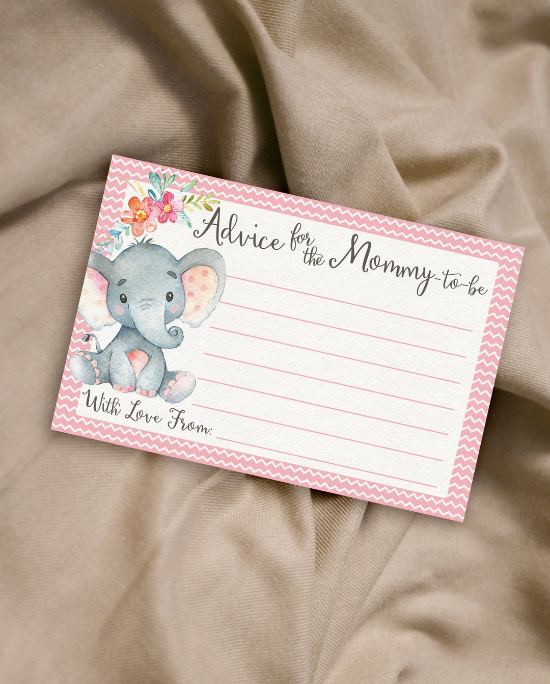 Mommy Advice Cards Printable Girl Elephant Baby Shower Etsy