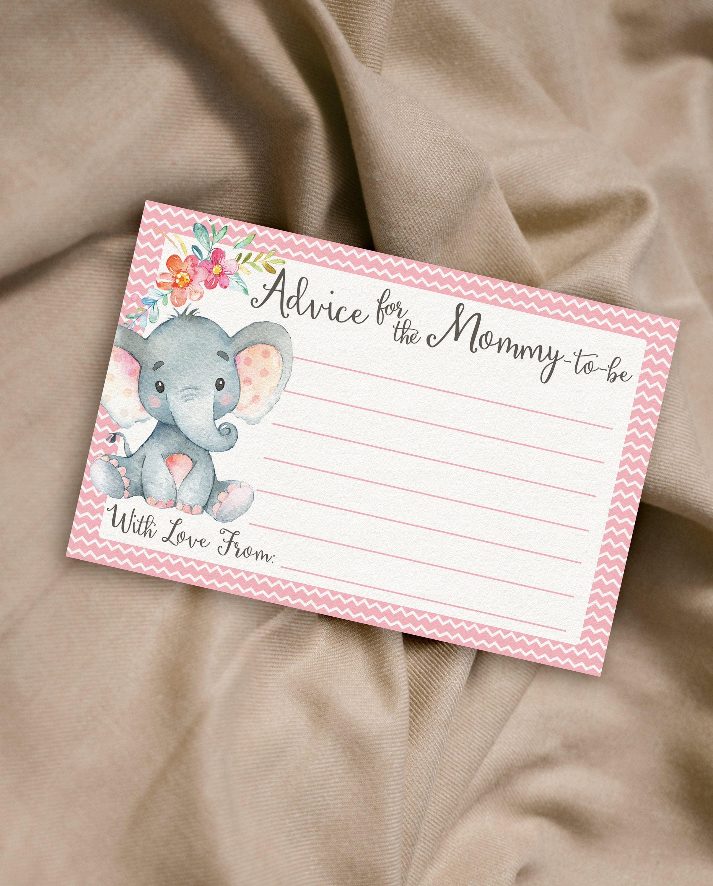 Mommy Advice Cards Printable Girl Elephant Baby Shower | Etsy