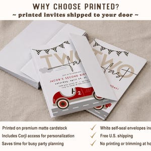 Two Fast Birthday Invitation, Boy 2nd Birthday Race Car Invite, Digital Download or Printed bild 2