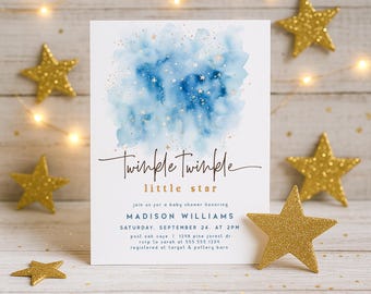Twinkle Twinkle Baby Shower Invitation, Editable Girl Invite Template, Digital or Printed, Corjl