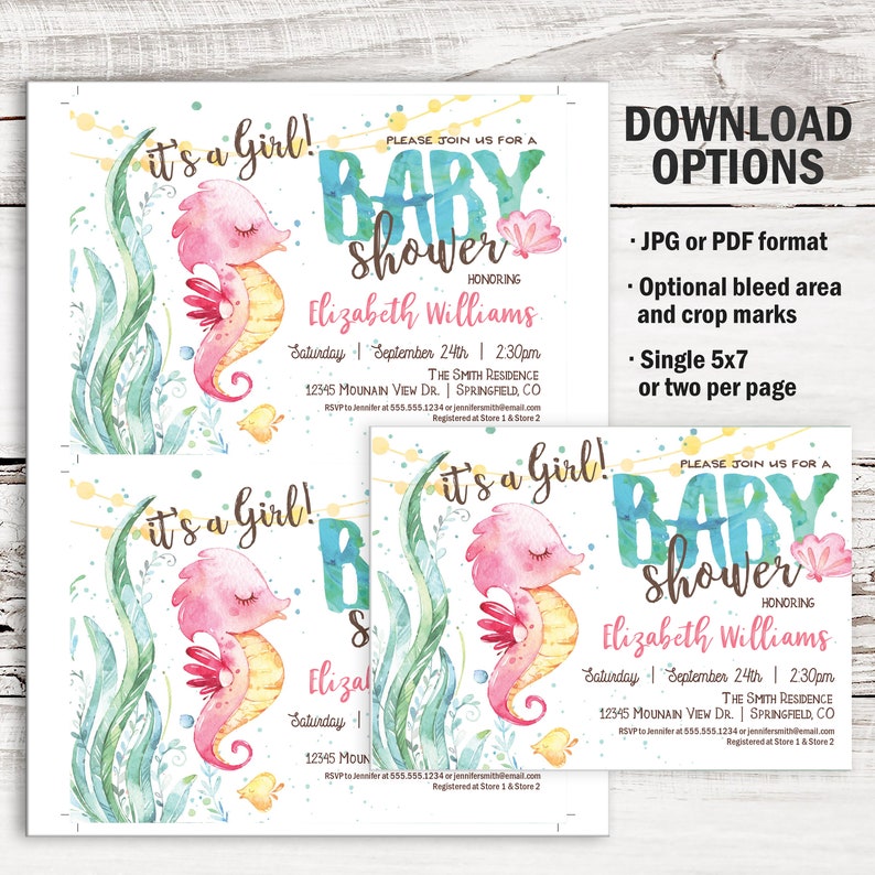 Seahorse Baby Shower Invitation Under the Sea Printable Etsy Australia