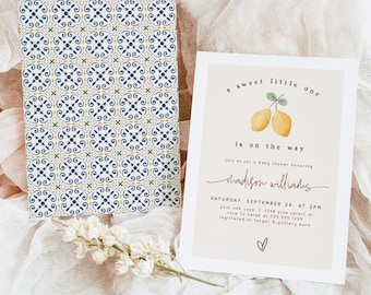 Lemon Baby Shower Invitation, Sweet Little One Invite Editable Template DIGITAL Download, Corjl