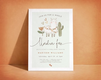 Llama Baby Shower Invitation, Editable Template DIGITAL File Download or Printed, Corjl