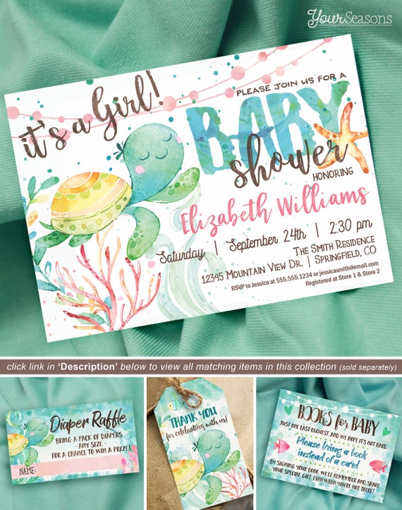 Ocean Baby Shower Invitation Girl Sea Turtle Printable Invite Instant Editable Digital File Os1