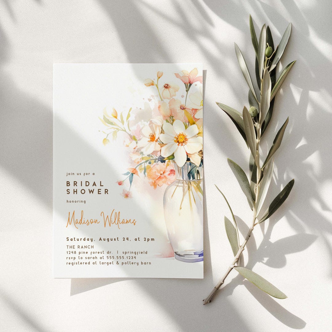 Bridal Shower Invitation, Orange Floral 5x7 Digital TEMPLATE DOWNLOAD ...