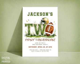 Football Boy 2nd Birthday Invitation, Two Point Conversion, Digital or Printed
