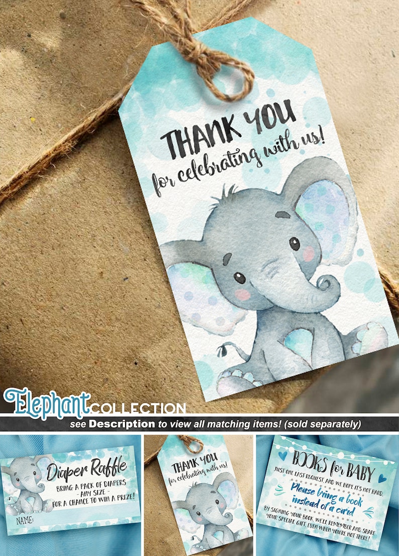 Elephant Baby Shower Gift Tags Boy Thank You Favor Tags Etsy Elephant Baby Shower Gift Tags Boy Thank You Favor Tags Etsy