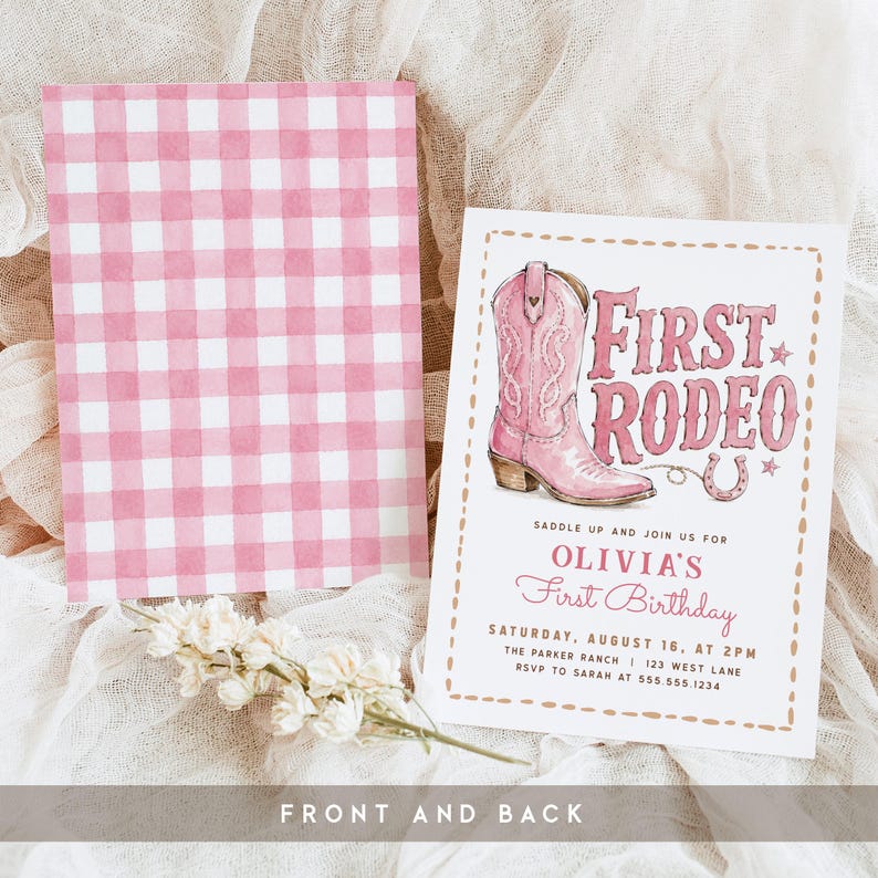 My First Rodeo Birthday Invite, Girl 1st Birthday Cowgirl Western ...