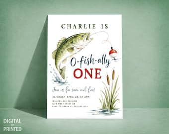 Fishing Birthday Invitation, Ofishally One Digital Invite or Printed