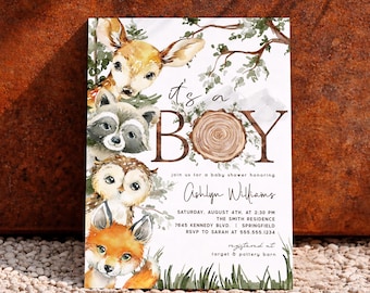 Woodland Baby Shower Invitation Template, Digital or Printed, Forest Animals Invite, ws5
