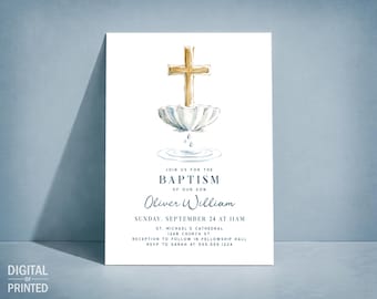 Baptism Invitation, Cross, Digital Invite or Printed
