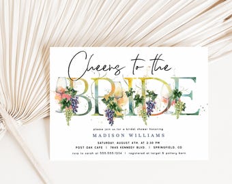 Wine Tasting Bridal Shower Invitation, Vino Before Vows Editable Template Digital Invite Download, Corjl