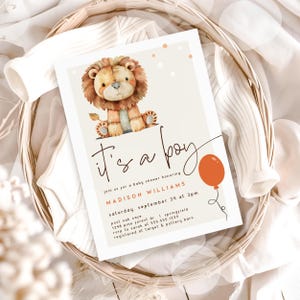 Lion Baby Shower Invitation Boy, Safari Lion Editable Template Digital Invite, Corjl 011
