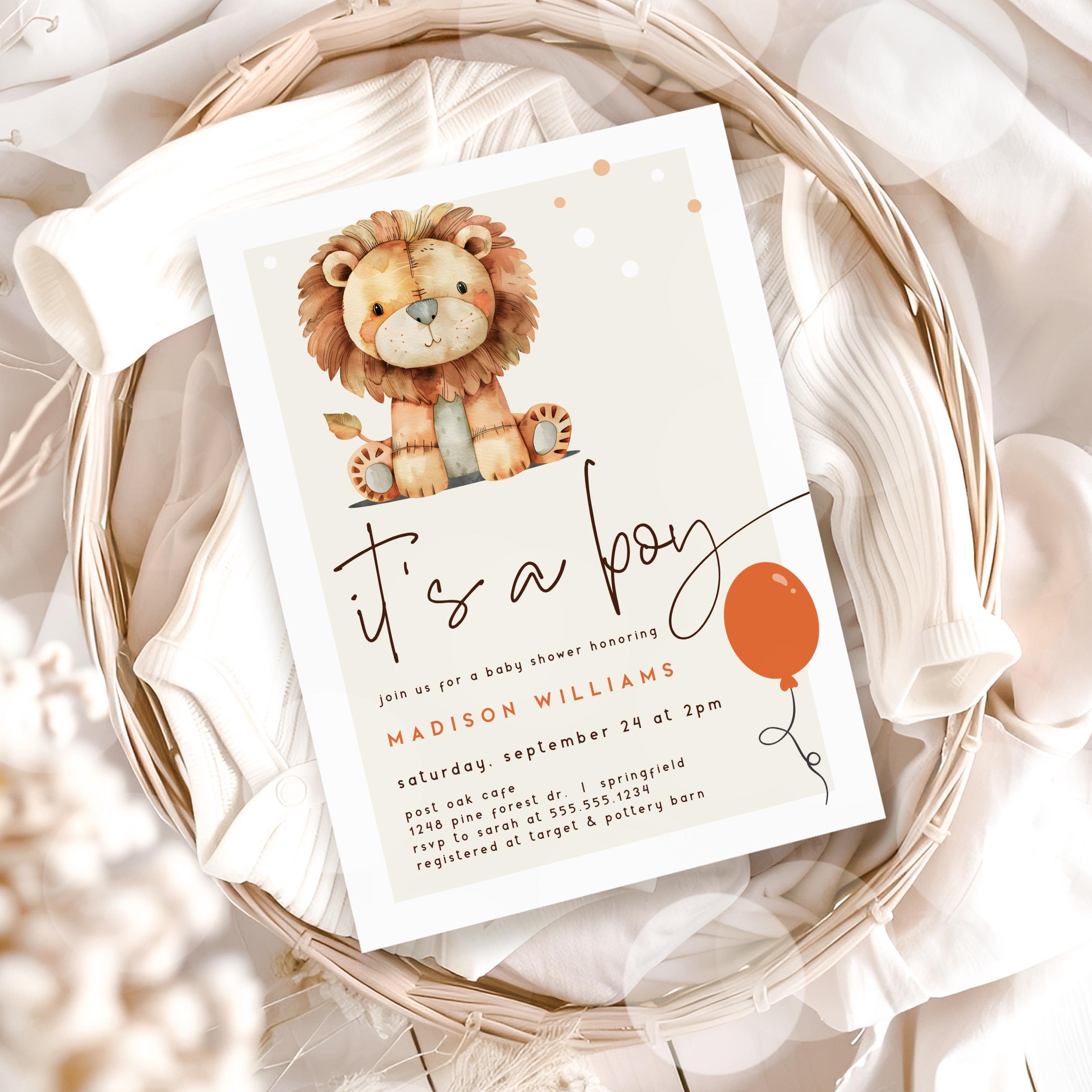 Löwe-Babyparty-Einladung Junge, Safari Lion bearbeitbare Vorlage Digital  einladen, Corjl 011 - Etsy Schweiz, image size:2500x2500