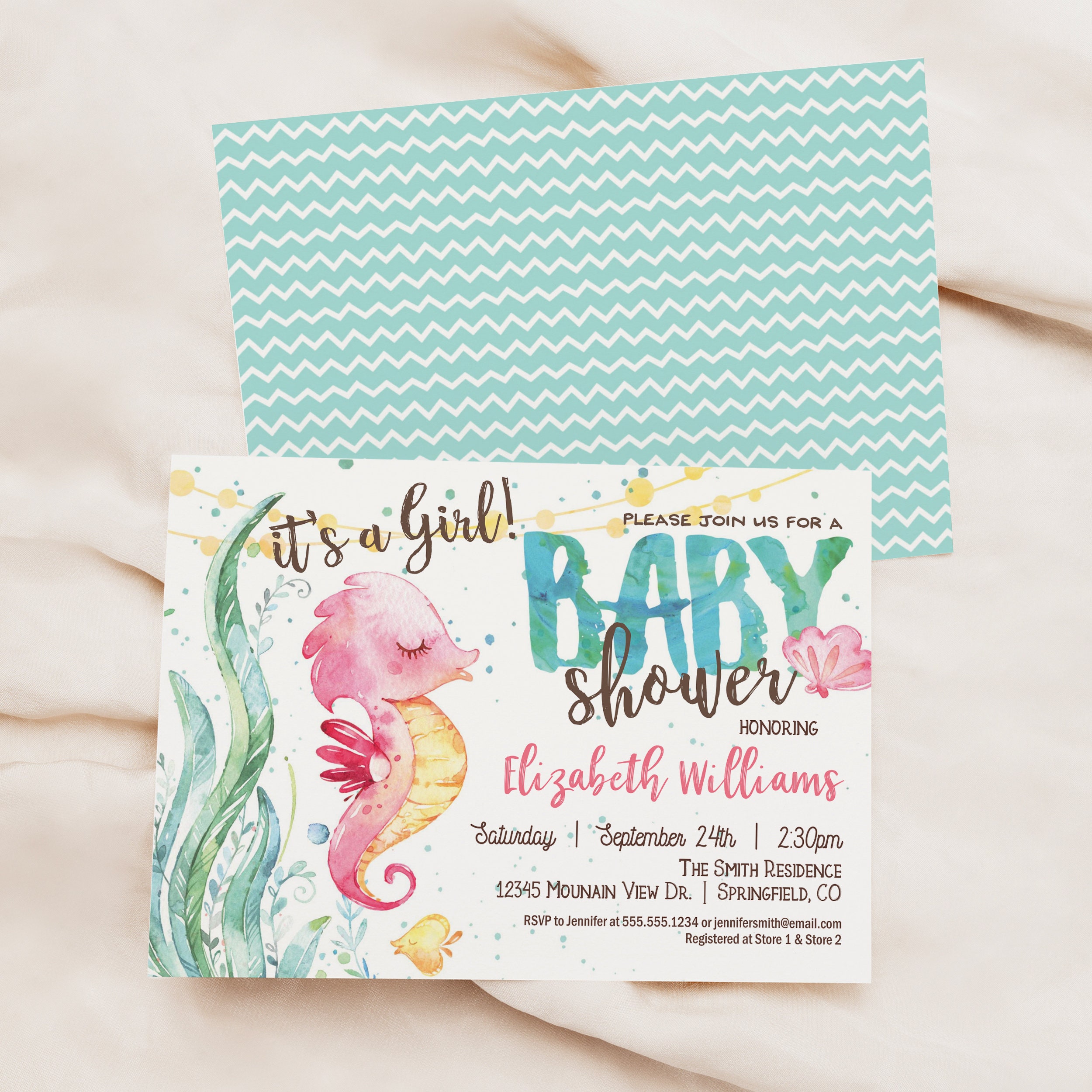 Invitación para baby shower bajo el mar, caballito de mar, descarga digital  editable de Templett - os1 - Etsy México, image size:2500x2500