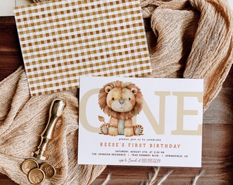 Editable Lion Birthday Invitation, Corjl editable template DIGITAL DOWNLOAD