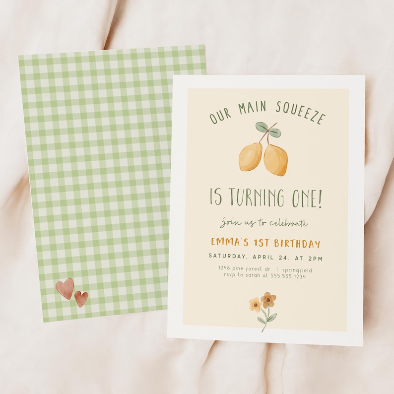 Lemon Birthday Invitation, Main Squeeze Birthday Invite Girl, Editable