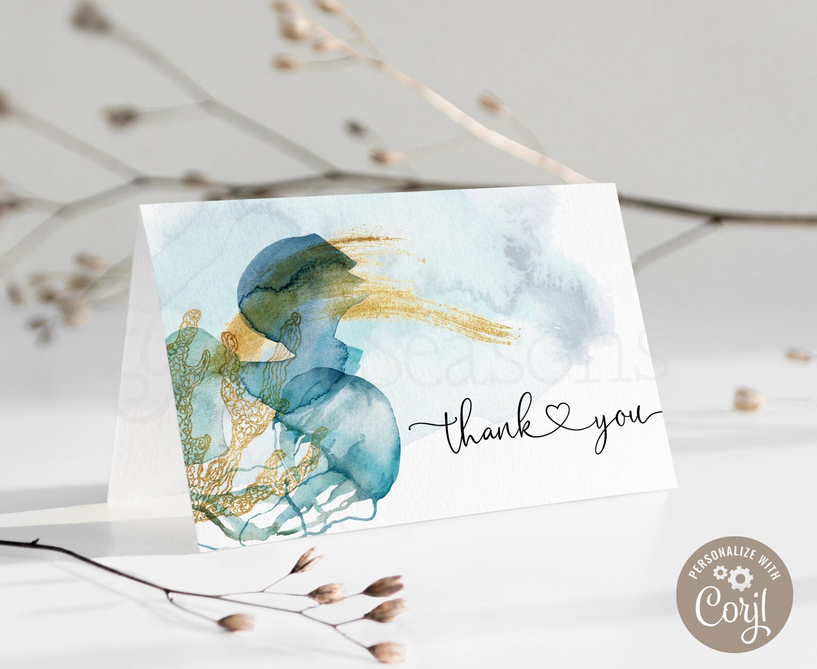 Ocean Thank You Card Printable INSTANT DOWNLOAD Editable Etsy