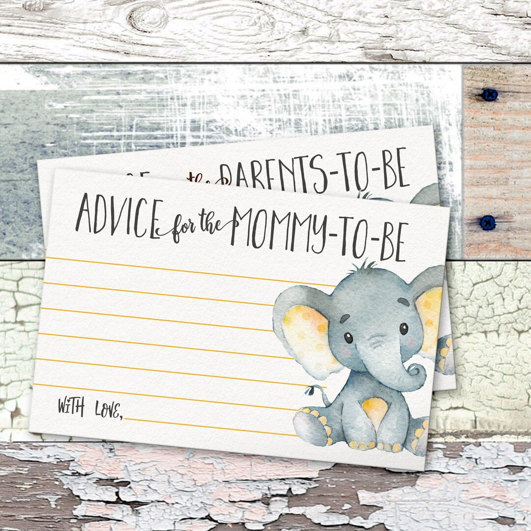Mommy Advice Cards Printable, Yellow Elephant Baby Shower Activity ...