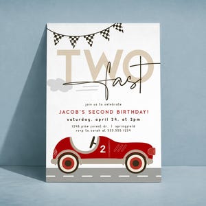 Two Fast Birthday Invitation, Boy 2nd Birthday Race Car Invite, Digital Download or Printed