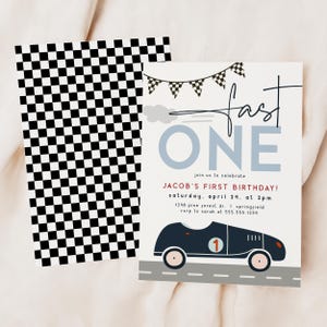 Race Car 1st Birthday Invitation: Fast One, Editable Template (Digital Download)