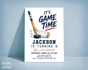 Hockey Birthday Invitation, Ice Hockey Digital Invite or Printed