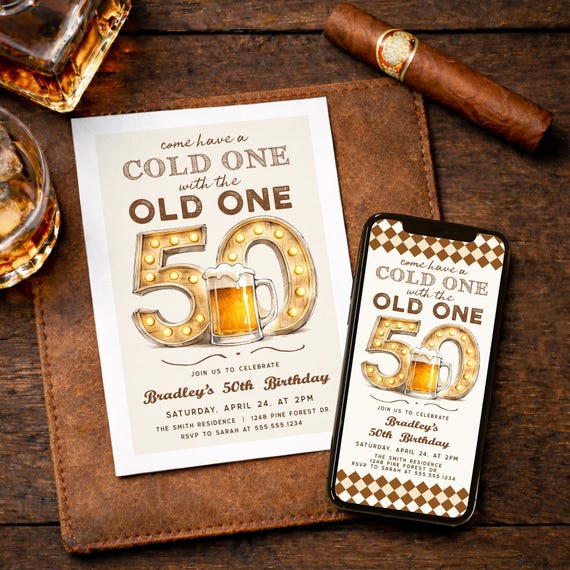 50th Birthday Invite for Men, Editable Template, Beer BBQ Theme, Digital or Printed