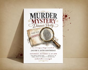 Murder Mystery Party Invitation, Digital Invite or Printed